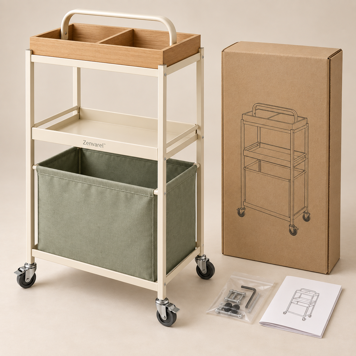 Zenvarel™ CarryFlow Laundry Cleaning Cart