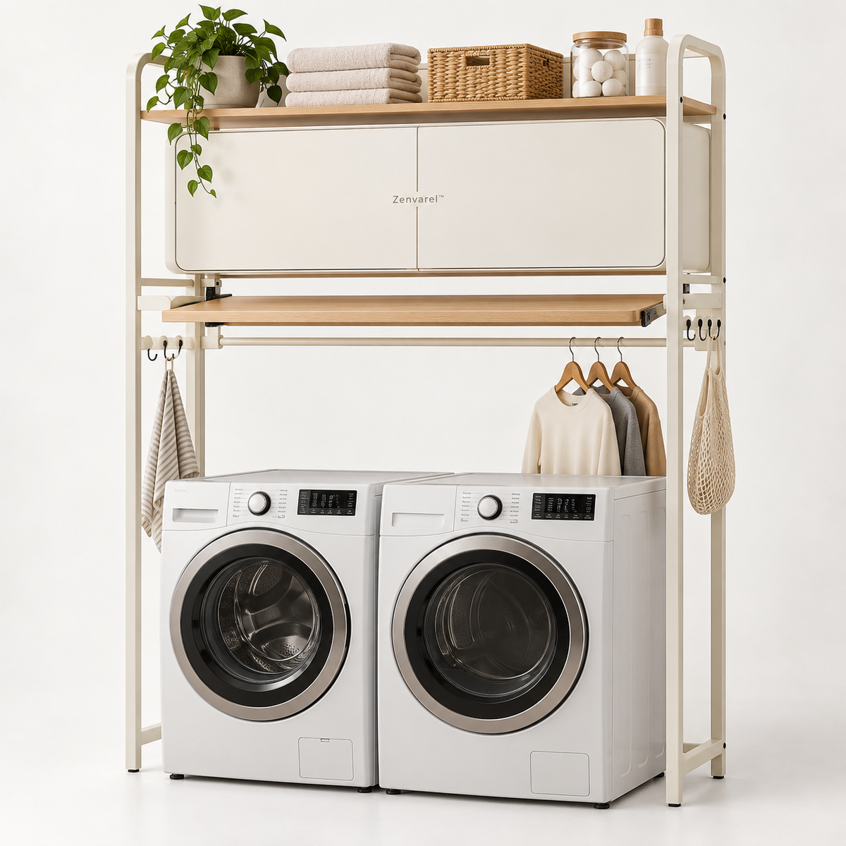 Zenvarel™ BridgeFold Over-Washer Laundry Organizer With cabinets