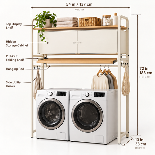 Zenvarel™ BridgeFold Over-Washer Laundry Organizer With cabinets