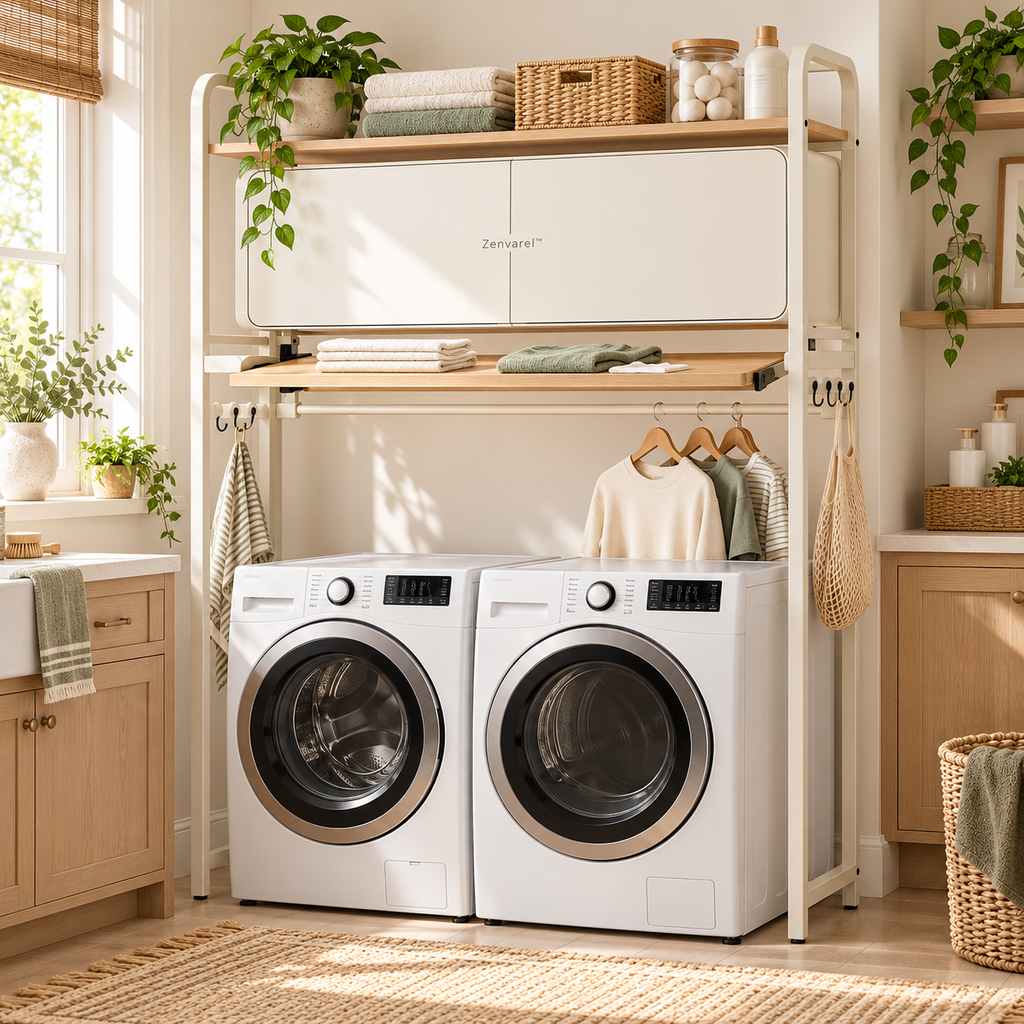 Zenvarel™ BridgeFold Over-Washer Laundry Organizer With cabinets
