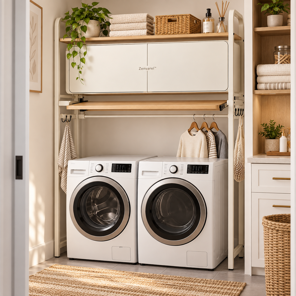 Zenvarel™ BridgeFold Over-Washer Laundry Organizer With cabinets
