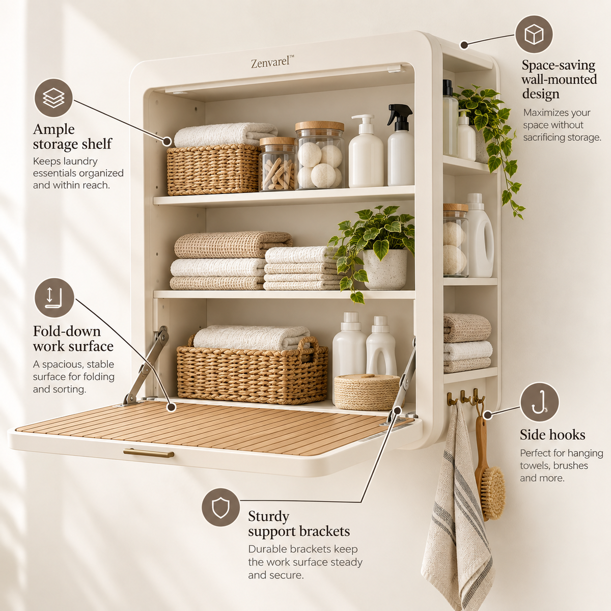 Zenvarel™ WallFold Fold-Down Laundry Station