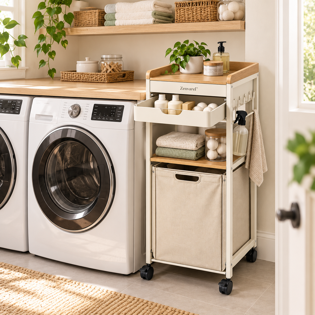 Zenvarel™ SlimGap Rolling Laundry Tower
