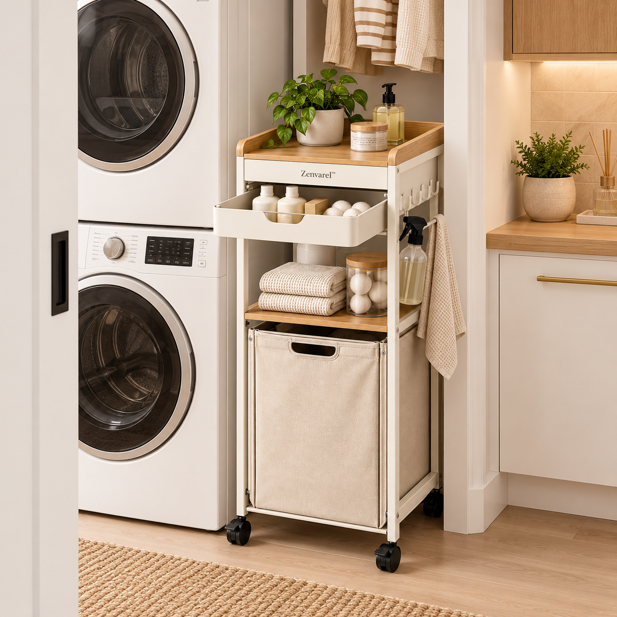 Zenvarel™ SlimGap Rolling Laundry Tower