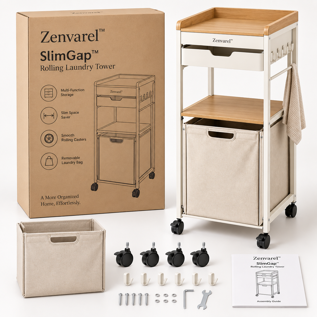 Zenvarel™ SlimGap Rolling Laundry Tower