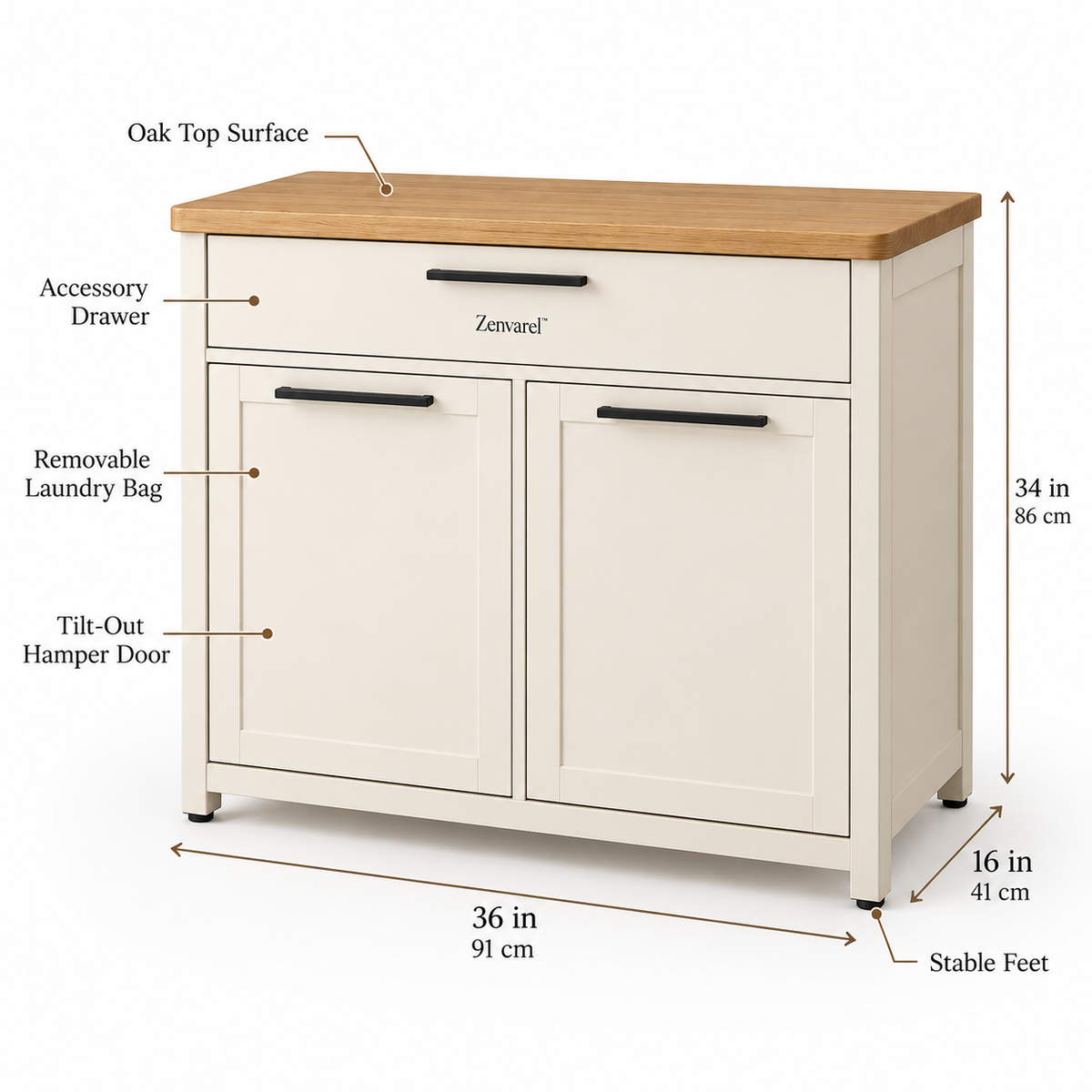 Zenvarel™ HideSort Laundry Hamper Cabinet