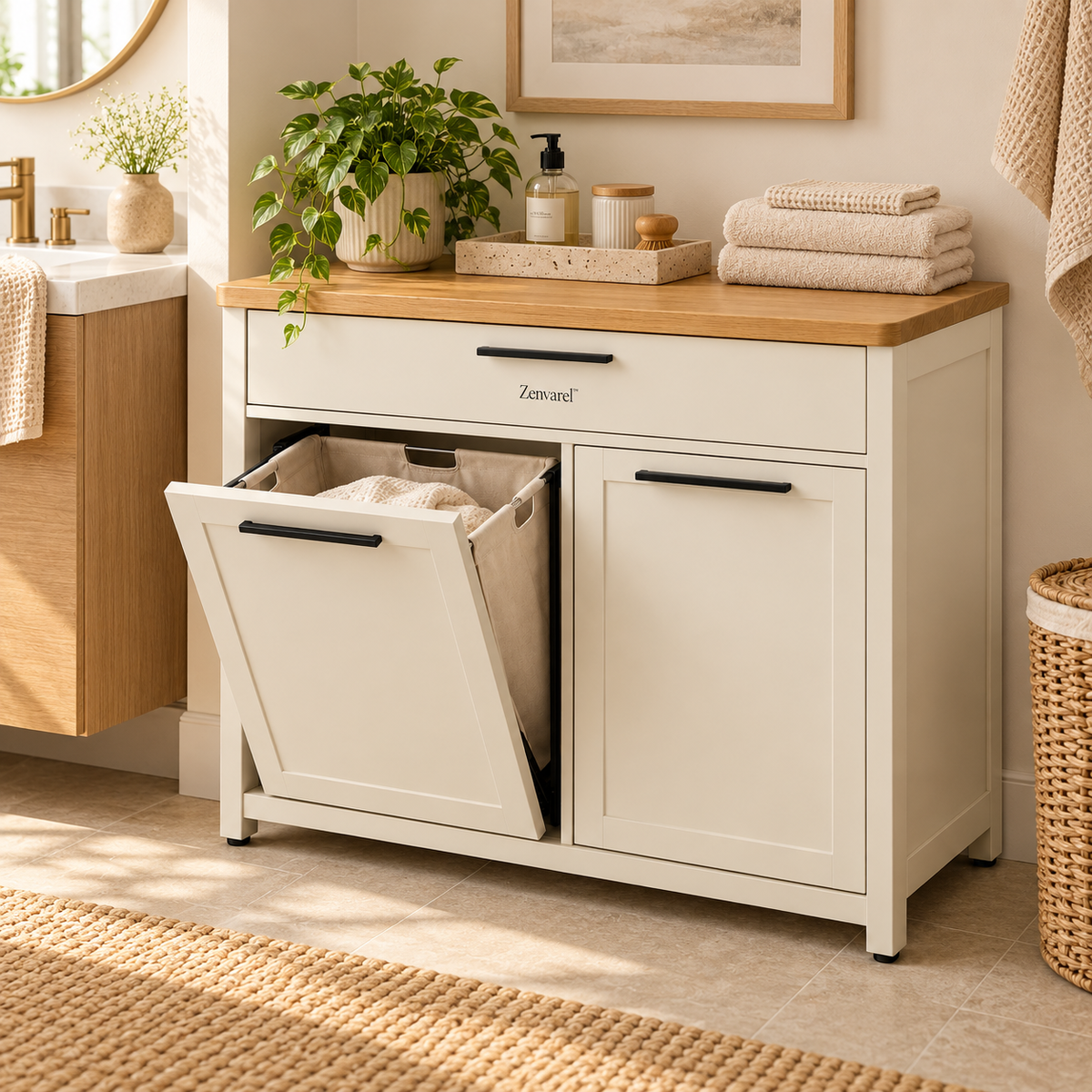 Zenvarel™ HideSort Laundry Hamper Cabinet