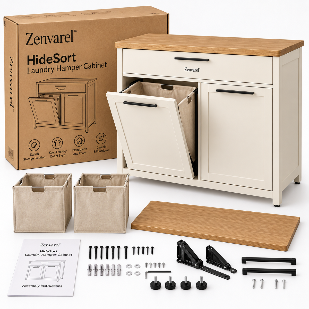 Zenvarel™ HideSort Laundry Hamper Cabinet