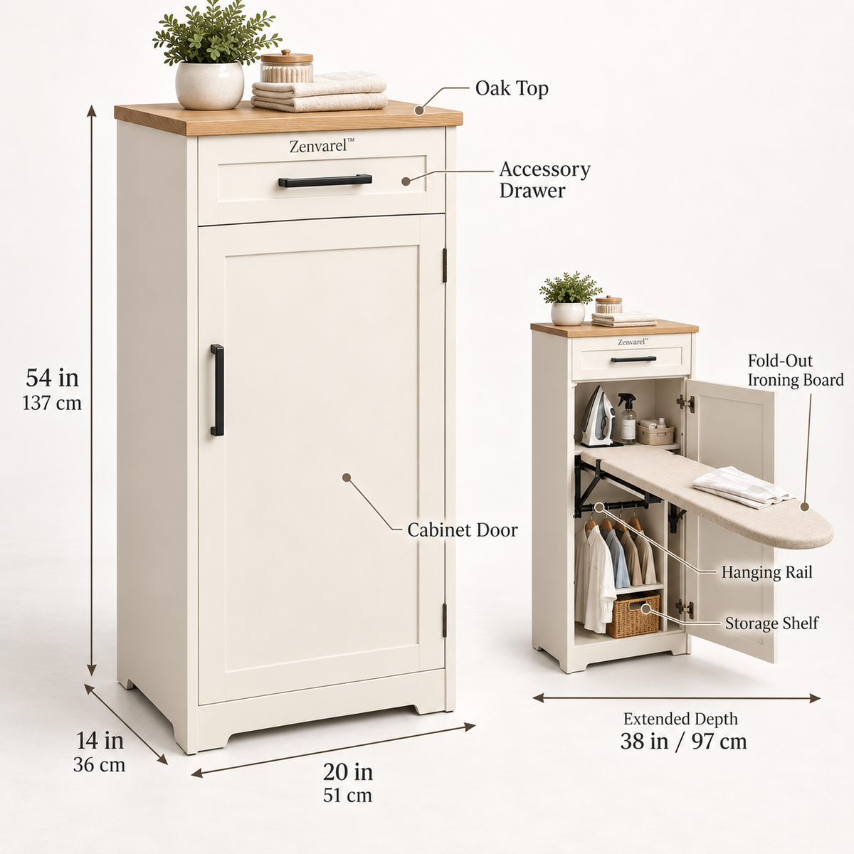 Zenvarel™ PressMate Ironing Station Cabinet