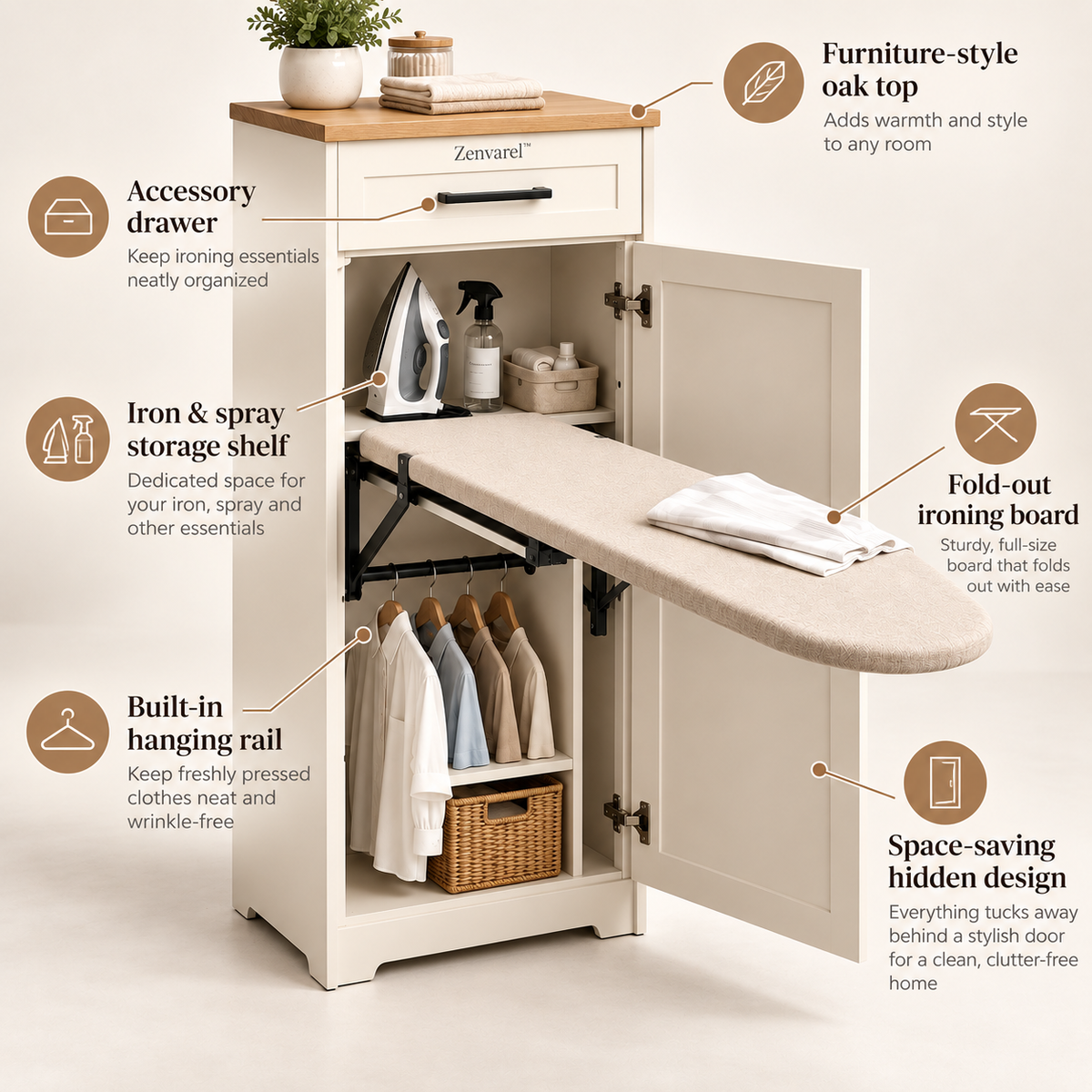 Zenvarel™ PressMate Ironing Station Cabinet